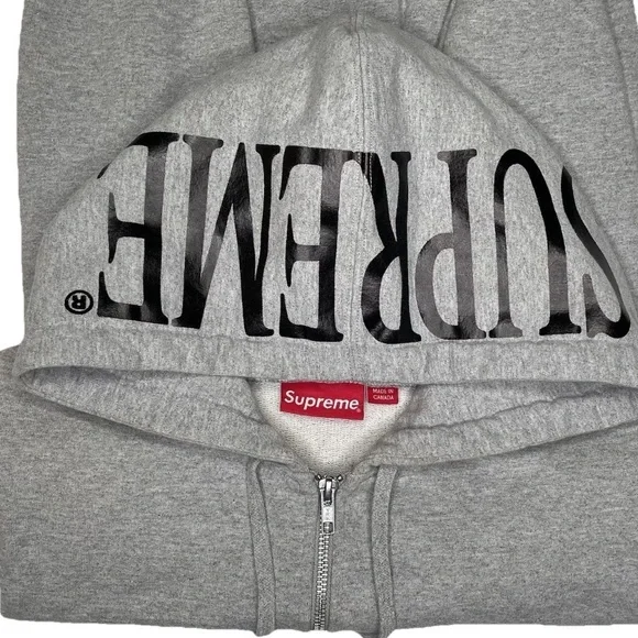 Supreme Spellout Hood Gray Zip-Up Sweater for Men - Picture 7 of 7